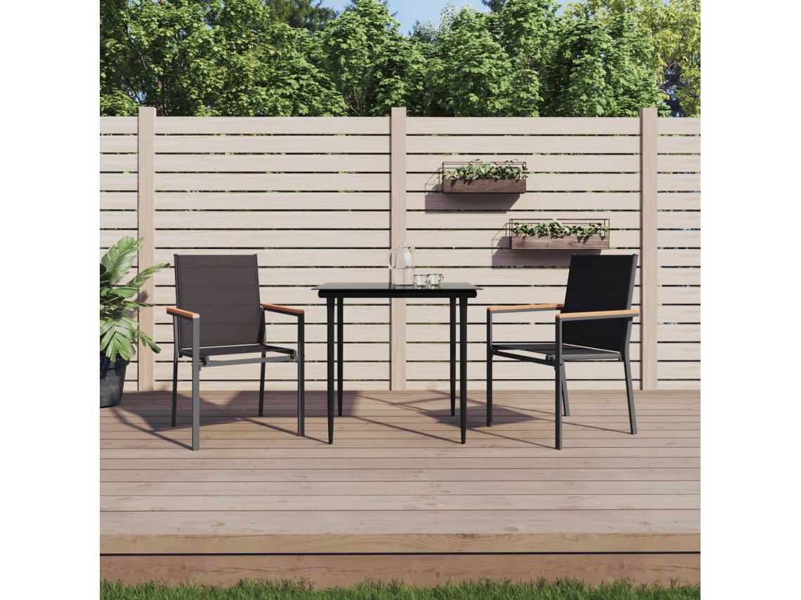 Conjunto de comedor de jardín de 3 piezas en textileno y acero negro Dkd Home Decor