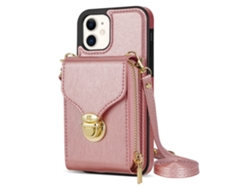 Soporte Carcasa Cuero Oro Para Iphone 12 Piel Sintética Rosa