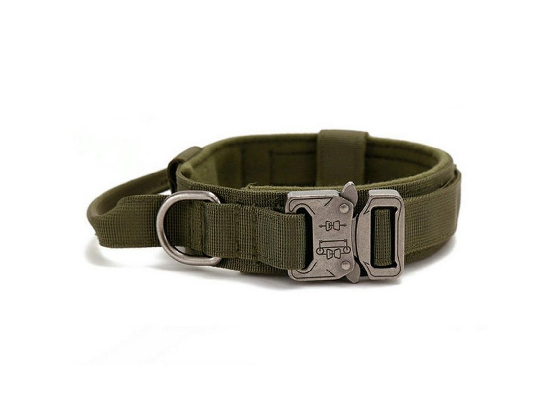 Collar Táctico Militar Para Perros Medianos Grandes Con Mango Ajustable Nylon Para Caminar Entrenar M Verde Ejército