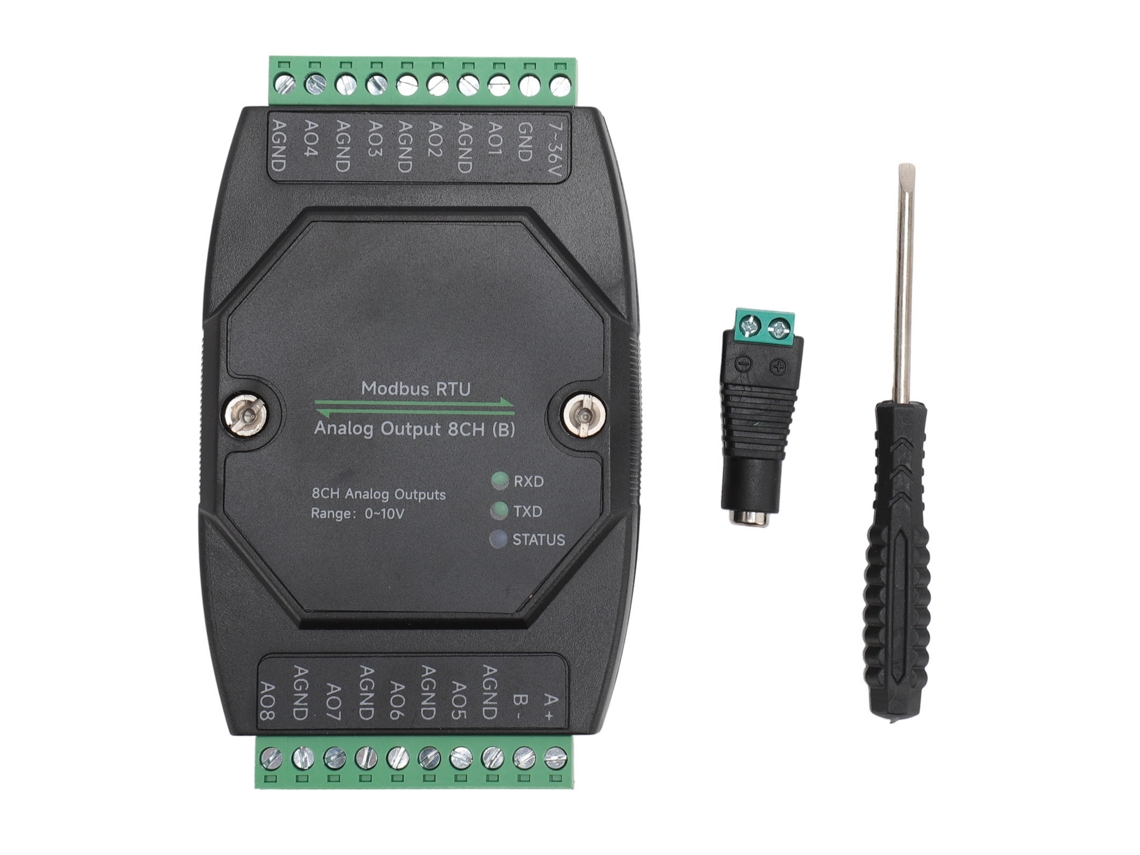 Módulo de Saída Analógica 8 Canais 12 Bits RS485 RTU Conversão Placa Industrial 7-36V DC