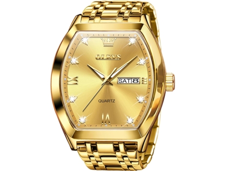 VEANXIN Reloj cuadrado con fecha de negocios, luminoso, resistente al agua, de acero inoxidable, con diamantes cuadrados para hombre(oro)