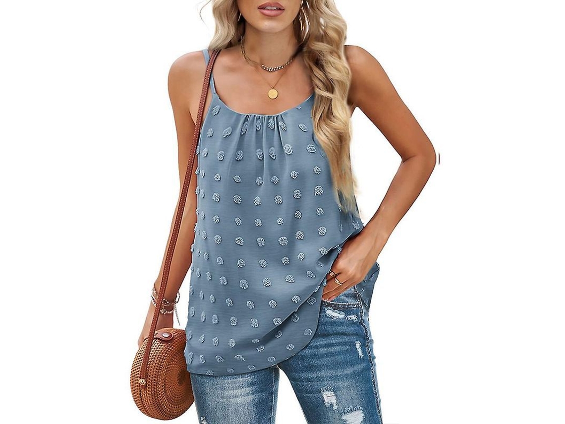 2026-top Camiseta Sin Mangas Para Mujer Cuello Redondo Suelto Casual Polyester