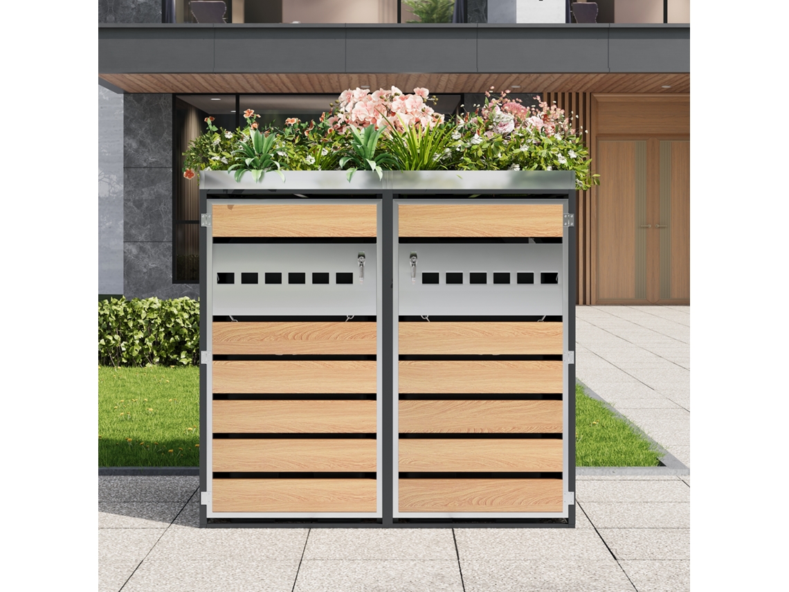 Caja De Almacenamiento/cubo De Basura Con Cerradura, 2 Puertas, Espacio Para Plantar Y Ventilación.