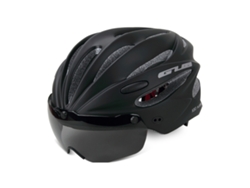 Casco de bicicleta con visera solar y gafas protectoras (negro)