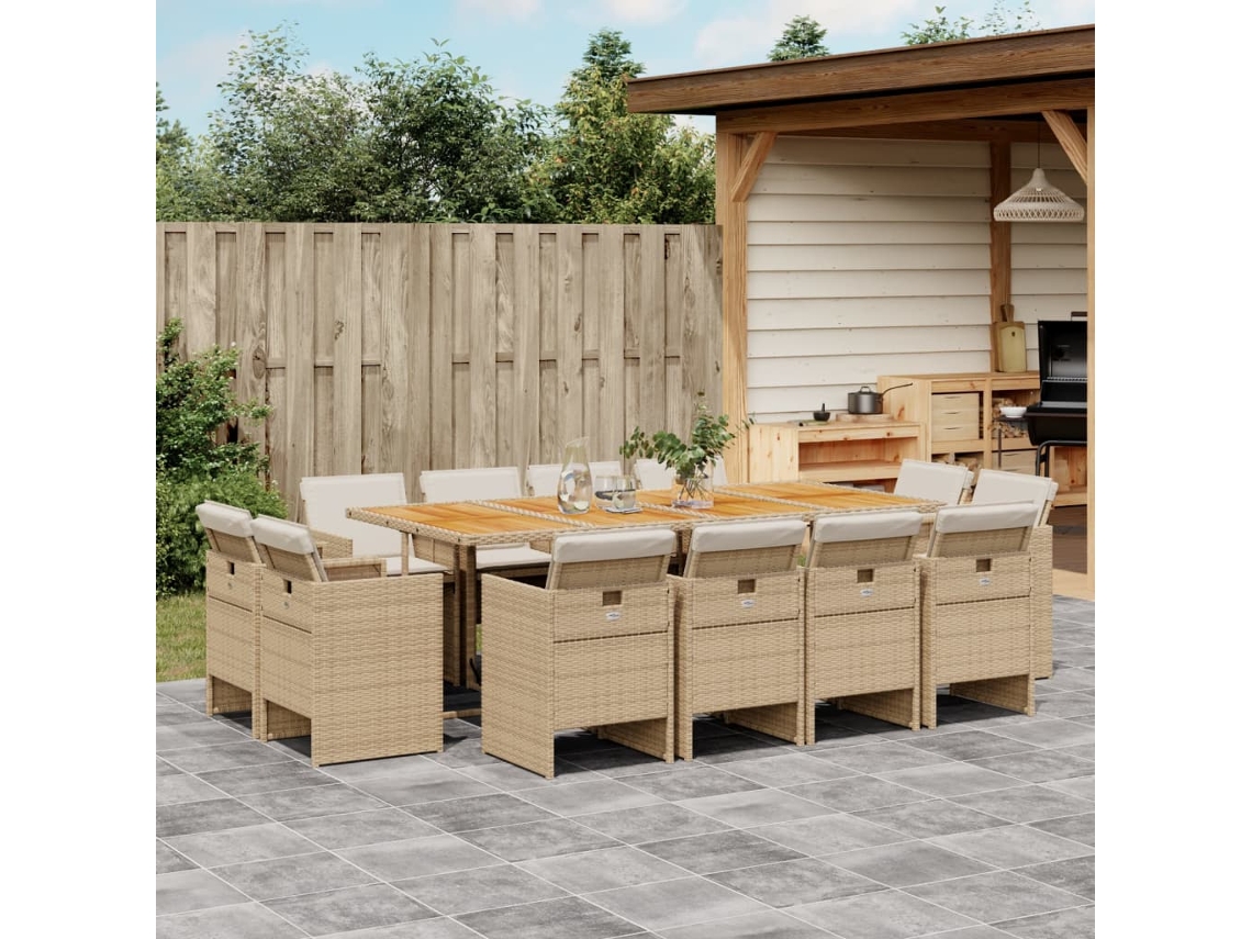 Juego de comedor de jardín de 13 piezas con cojines de mimbre beige de DKD Home Decor