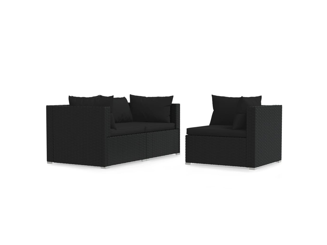 Maison Exclusive - Set De Muebles De Jardín 3 Pzas Y Cojines Ratán Sintético Negro
