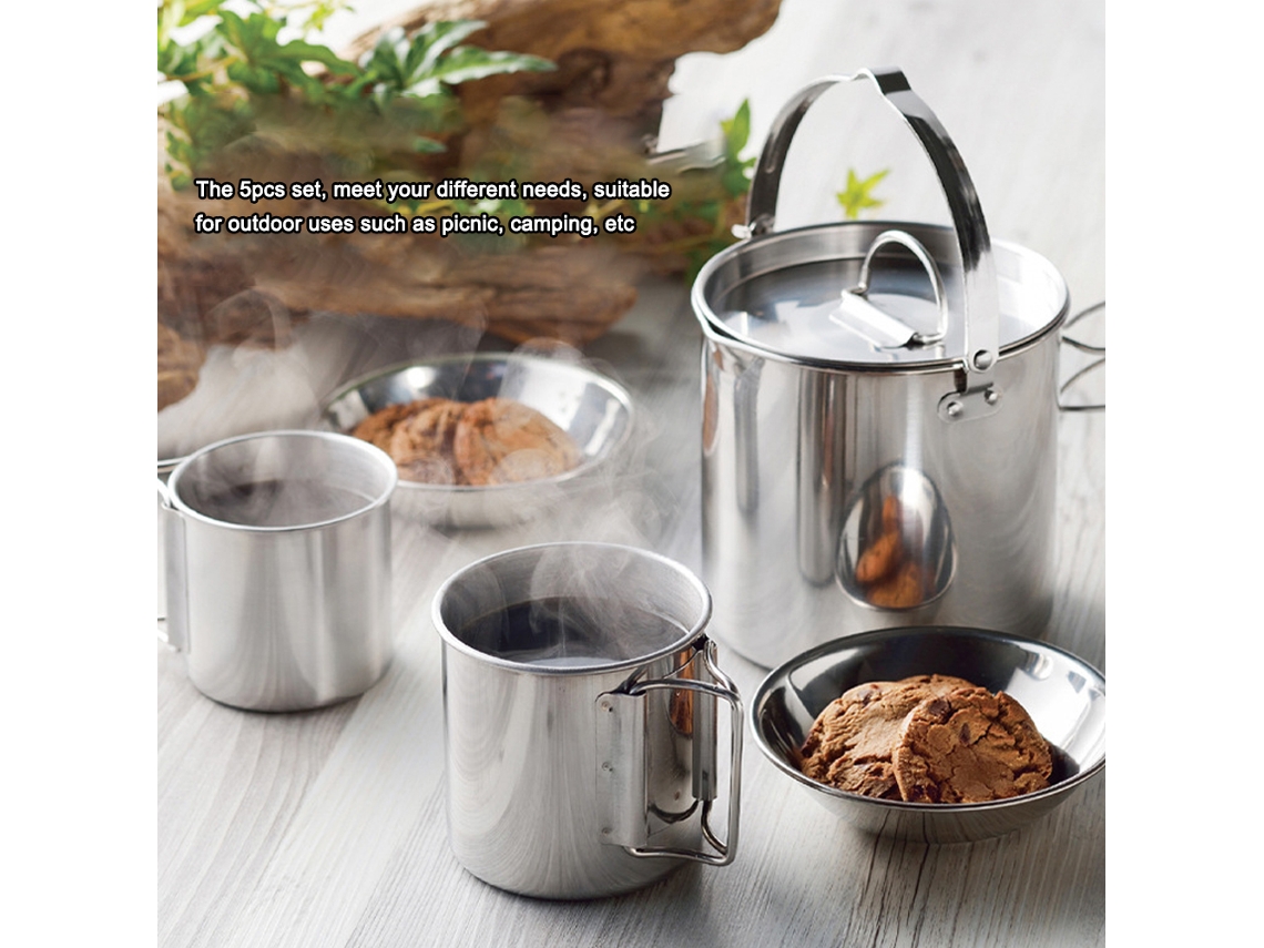 Juego De Cocina Portátil De Acero Inoxidable De 5 Piezas Para Camping Y Picnics Al Aire Libre - Accesorio De Cocina Para Viajeros