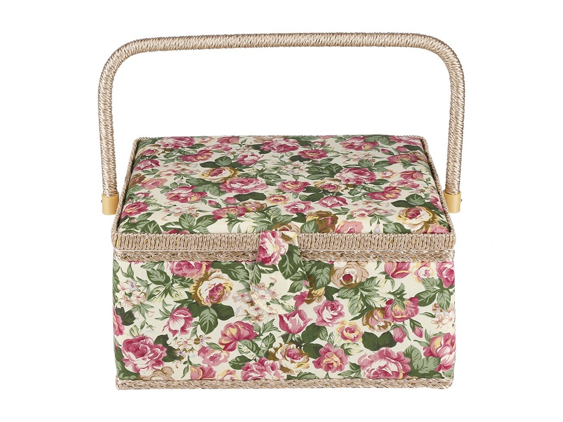 Cesta De Costura De Tela Con Estampado Floral, Organizador De Costura Y Manualidades Con Asa, Caja De Almacenamiento Rústica