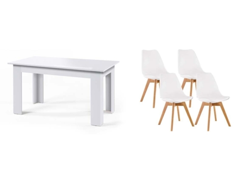 Pack Mesa Fija de Comedor o Cocina Blanco 4 Sillas Nordic Blanco SALDOSYSTOCKS