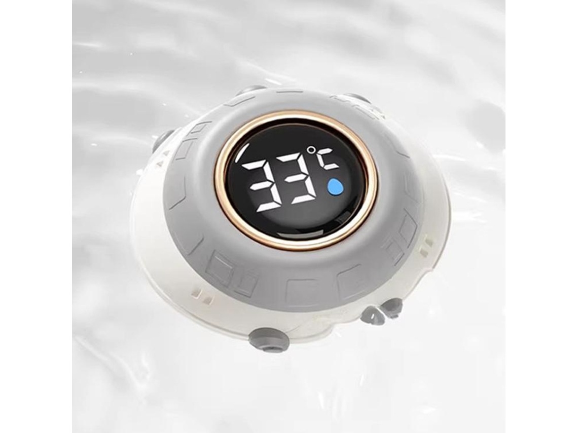 Termómetro electrónico inteligente para baño de bebés con pantalla LED y diseño OVNI espacial, resistente al agua IPX9, fabricado en Japón.