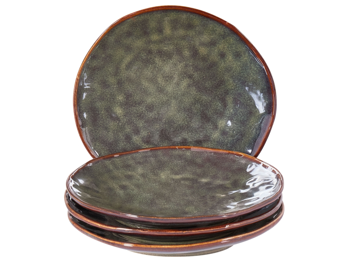 Juego de 4 platos de postre de cerámica verde oscuro Thyme