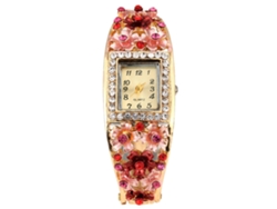 Elegante Reloj De Pulsera Para Mujer Con Diamantes De Imitación Y Diseño Floral En Aleación De Cuarzo.