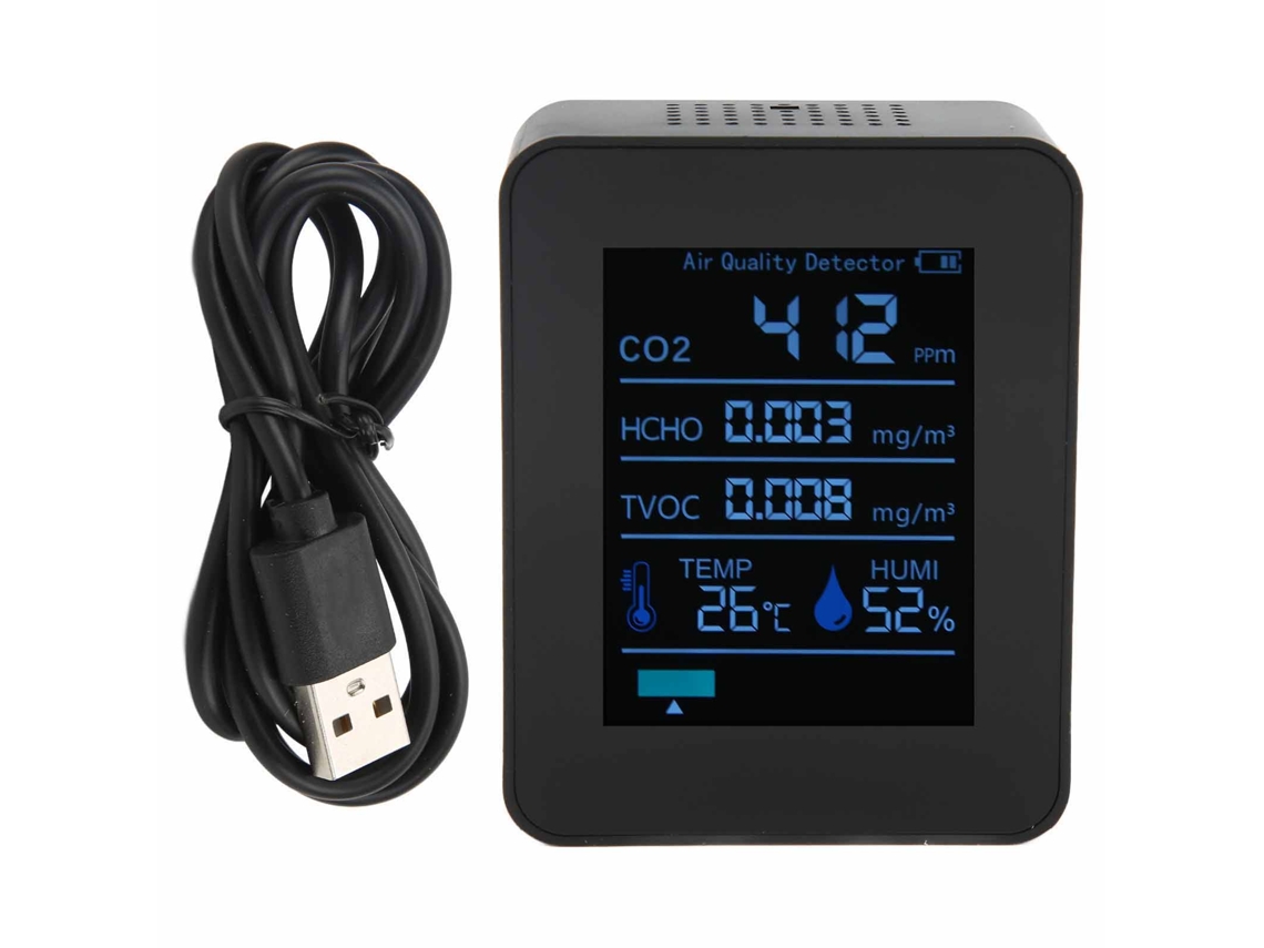 Detector De Calidad Del Aire Bluetooth 5 En 1 Znaz2co3tb Que Monitoriza El Co2, La Temperatura Y La Humedad Para El Hogar Y La Oficina - Negro