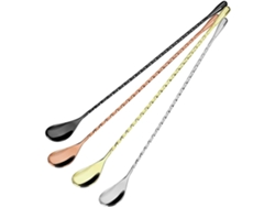 Juego De Cuatro Cucharillas De Cóctel, Mango Largo, Acero Inoxidable, Diseño En Espiral, Cuchara Mezcladora*