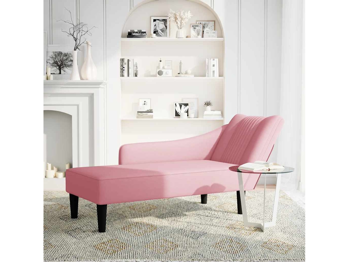 Chaise longue con reposabrazos derecho en terciopelo rosa Wsd141406 Lovely Home