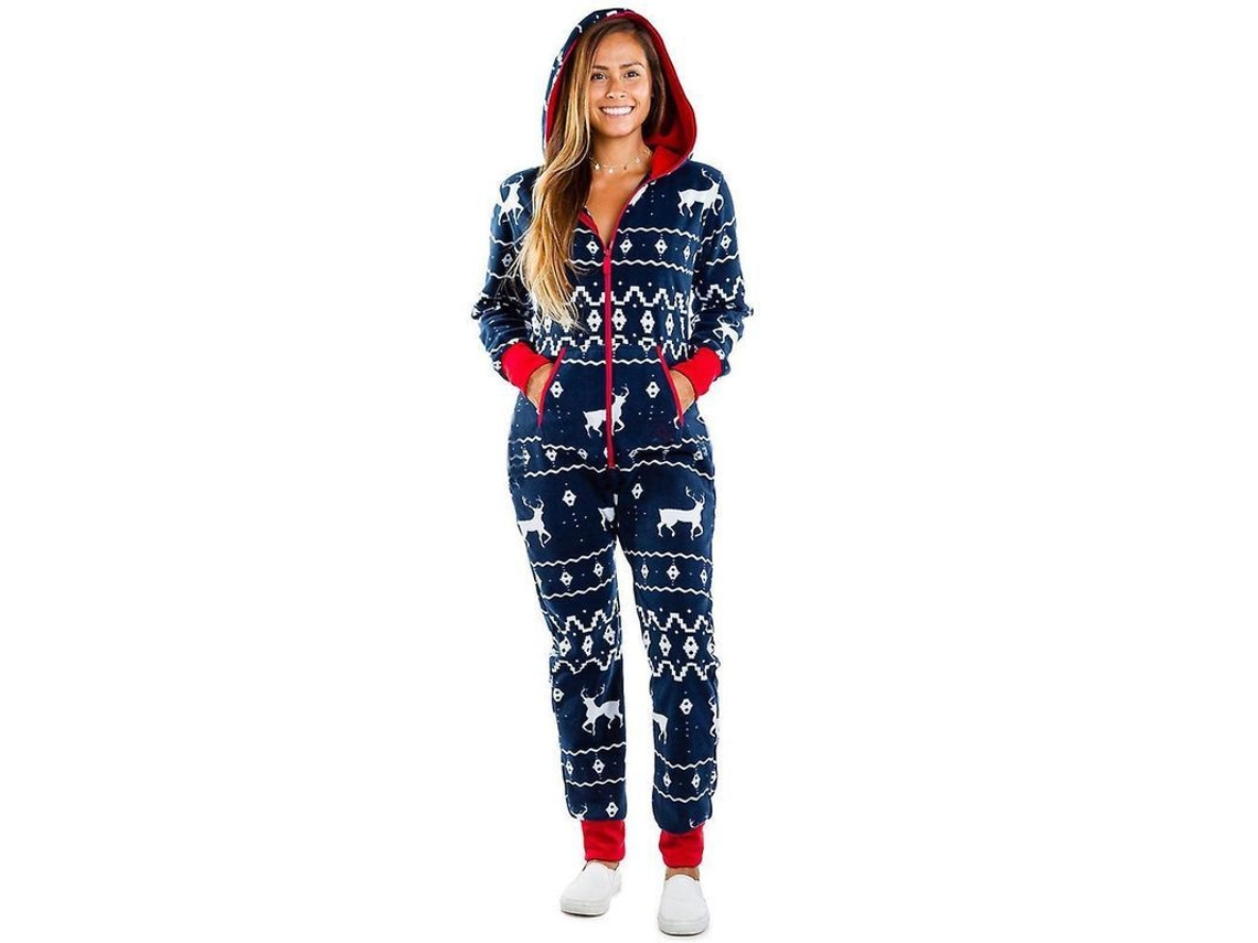 Pijama de Nochevieja con capucha de manga ancha, poliéster suave, talla S, azul.