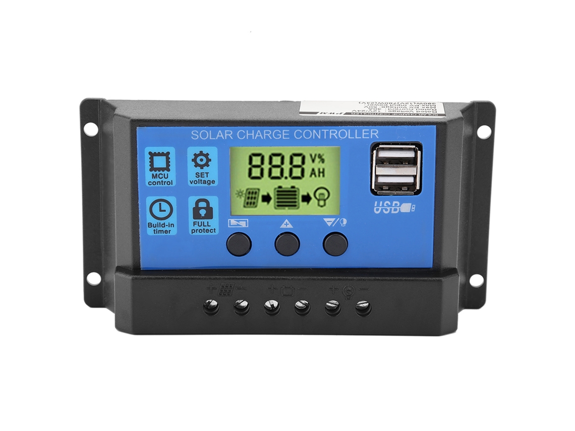 Controlador de carga solar PWM de 12 V y 24 V con 2 puertos USB y pantalla LCD de 30 A (YJSS-30A)