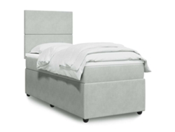 Cama Box Spring Con Colchón Terciopelo Gris Claro 100x200 Cm