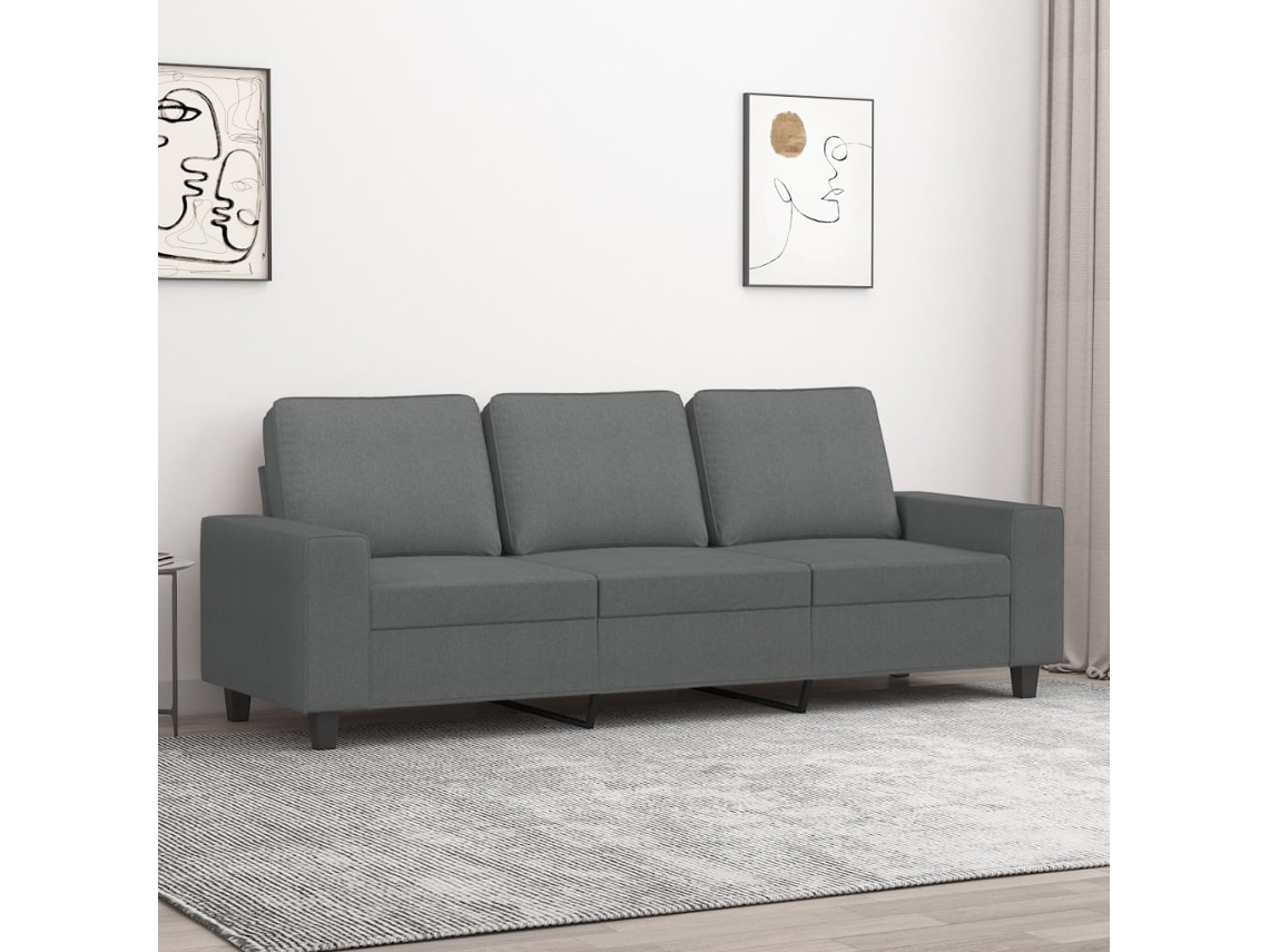 Sofá De 3 Plazas De Tela Gris Oscuro 180 Cm