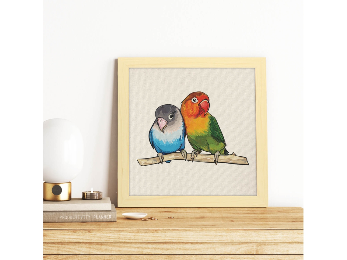 Póster NACNIC Cuadrado con Dibujos de Pã¡Jaros. Amor Infinito, Ilustrada con Dibujos de Pajaros y Periquitos.