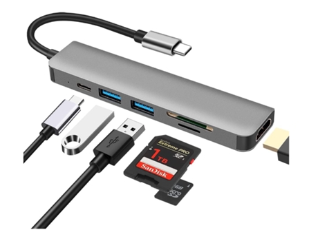 Usb C Hub 4K Hdmi Sd/Tf Lector De Tarjetas Puertos Usb 3.0 Y Usb 2.0 Potencia De Carga De 100 W Compatible con Macbook/Xps Y Más Gris BISBISOUS