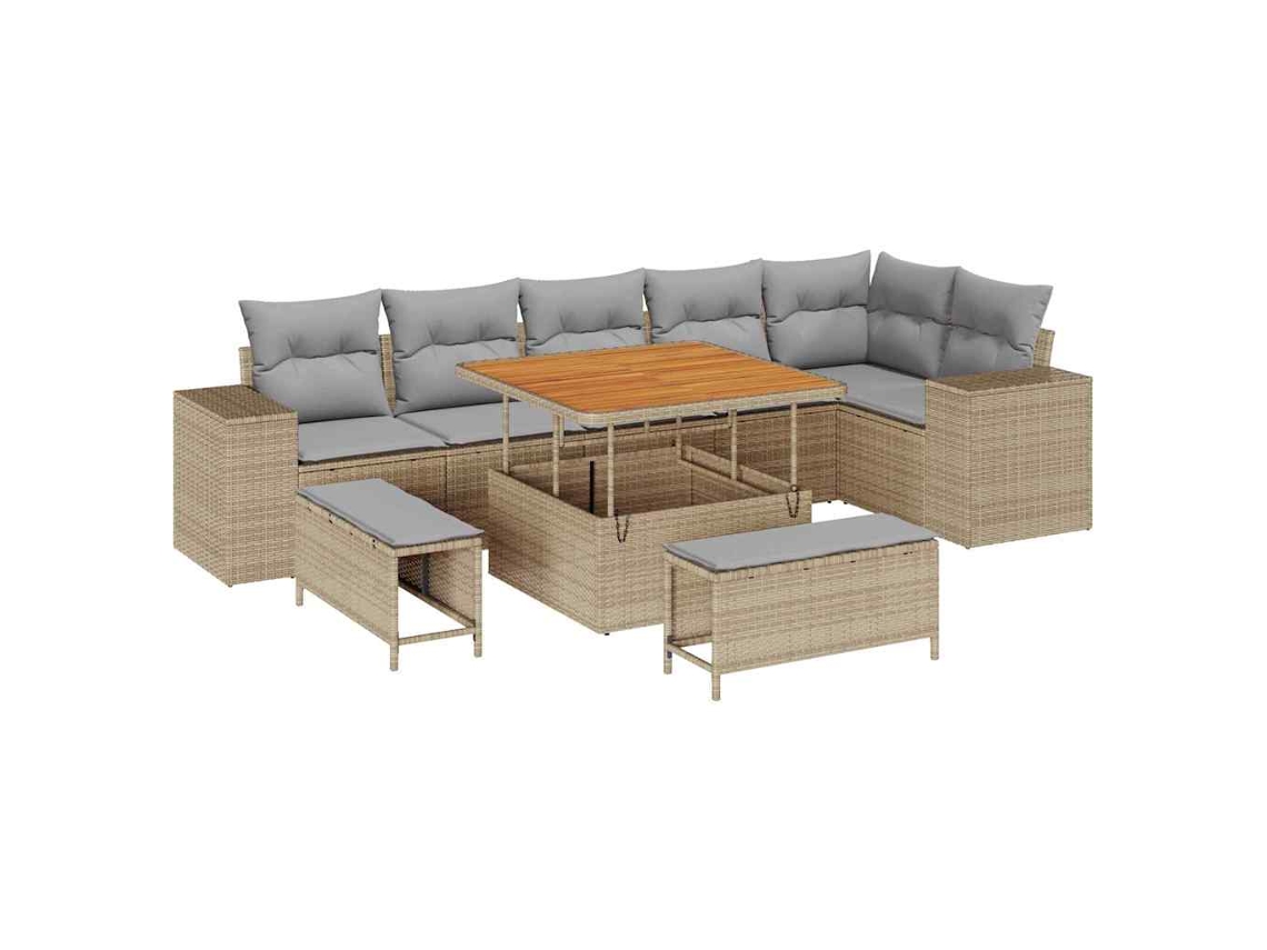 Maison Exclusive - Conjunto de sofás de jardín de 9 piezas, mimbre beige y gris claro