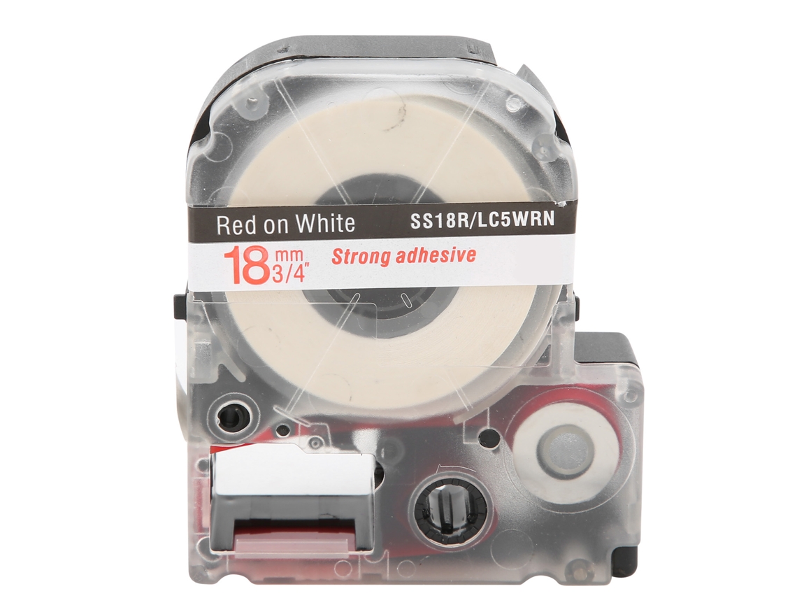 Cinta Para Etiquetadora 18mm Pet Impermeable Para Impresoras Epson/ Máquinas Kingjim (letras Rojas Sobre Fondo Blanco)