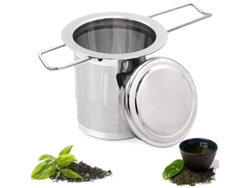 Colador de té de acero inoxidable con tapa, infusor de té fino con mango plegable para tazas y tés.