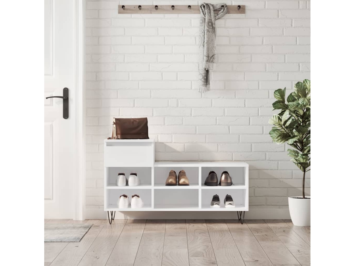 Mueble Zapatero | Armario Zapatero Madera Contrachapada Blanco Brillo 102x36x60 Cm