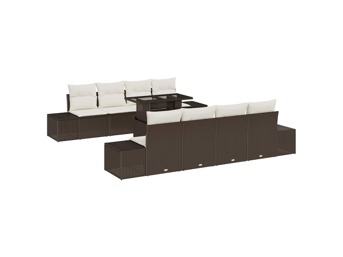 Maison Exclusive - Conjunto de sofá de jardín de 9 piezas con cojines, marrón y crema.