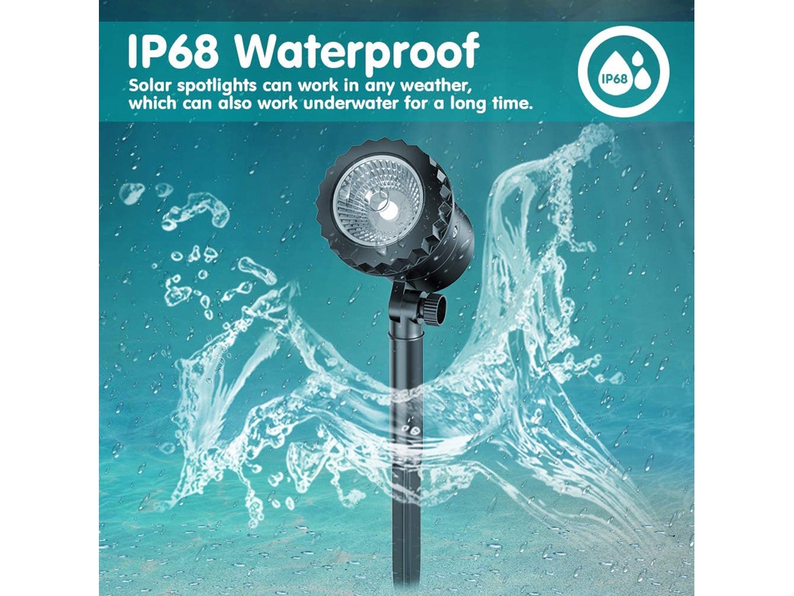 2 bombillas LED solares impermeables IP68, de luz cálida, para jardín, piscina, exteriores, seguridad automatizada y paisajismo.