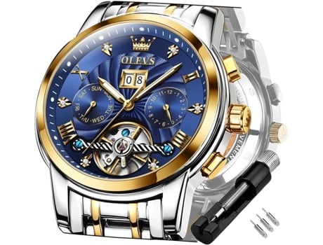 VEANXIN Reloj luminoso impermeable de acero inoxidable mecánico automático Tourbillon para hombre(blanco)