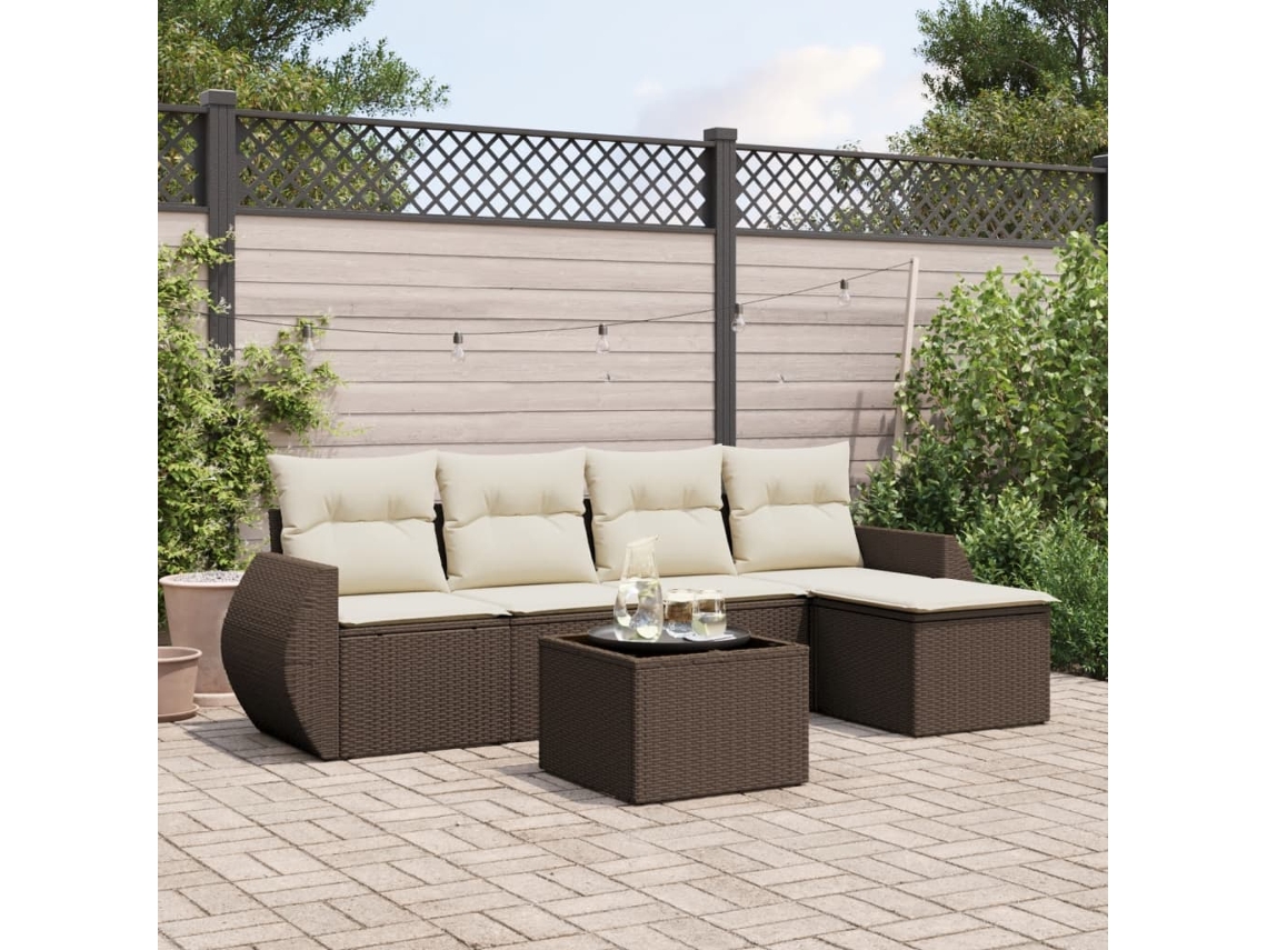 Conjunto de sofá de jardín de 6 piezas con cojines de mimbre sintético marrón de DKD Home Decor