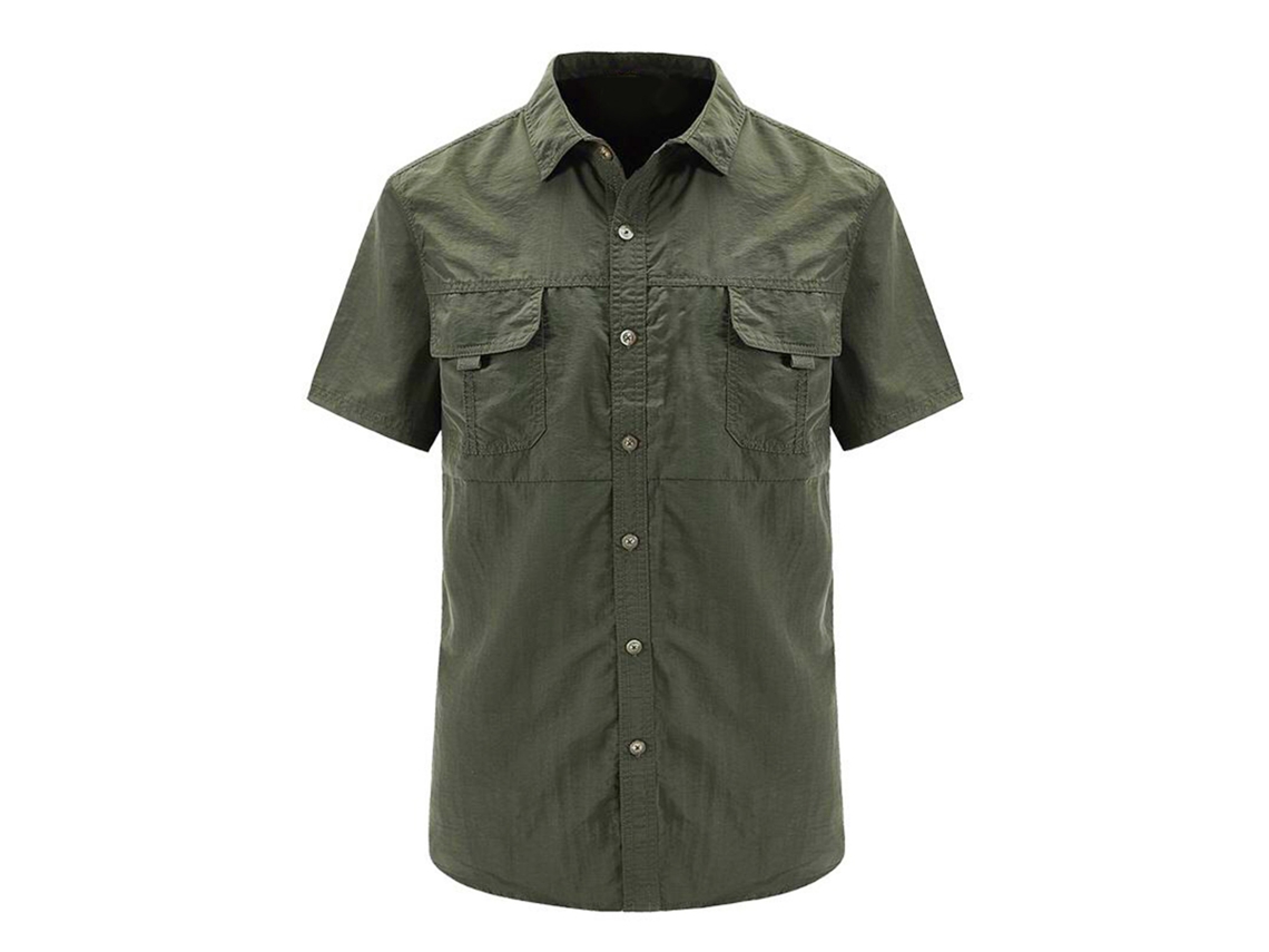 Camisa De Trabajo De Exterior Para Hombre, Manga Corta, De Secado Rápido, Con Bolsillos En El Pecho, Talla Xl, Verde Oscuro.