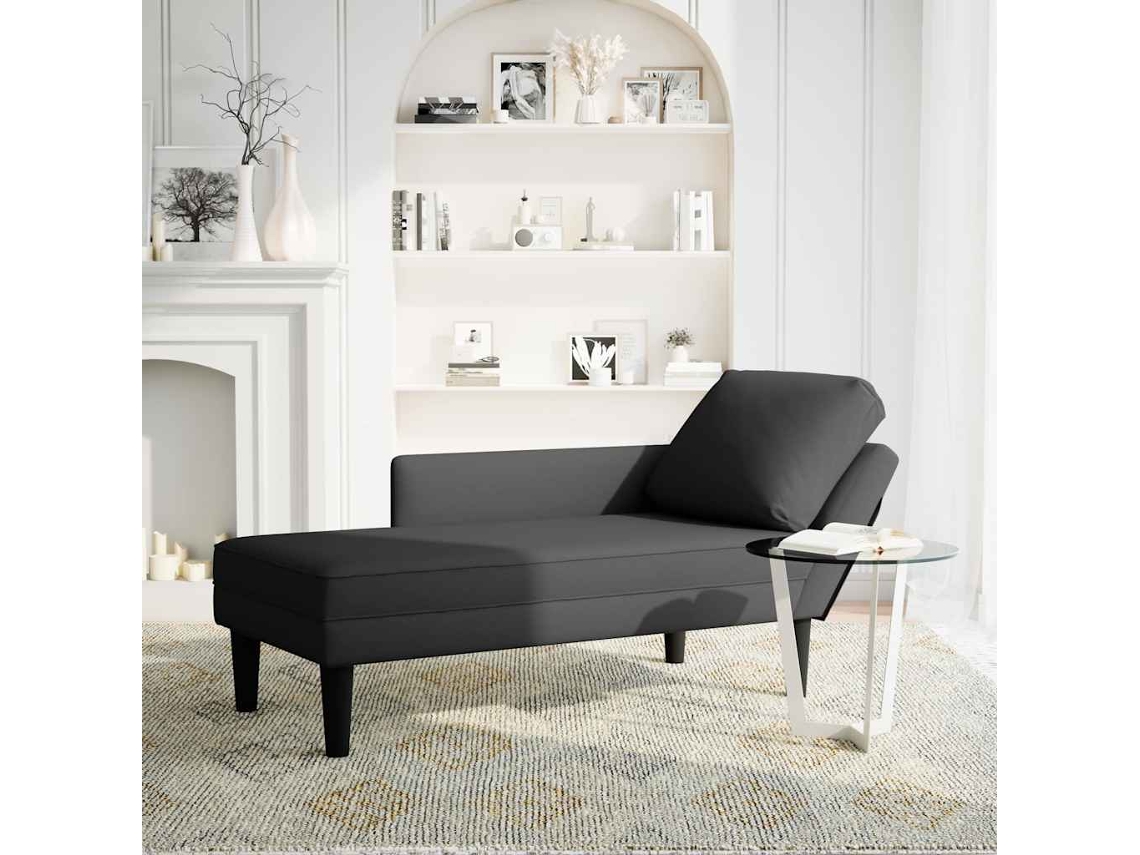 Chaise longue con cojín/apoyabrazos derecho terciopelo negro Wsd844678 Adorável Casa