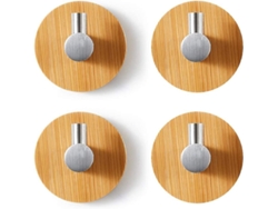 Rebe-ganchos De Pared De Bambú Y Madera, 4 Piezas Autoadhesivos Sin Taladrar Para Ropa Sombreros Bolsos Llaves Cocina Baño