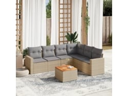 Conjunto de 7 sofás de jardín con cojines de mimbre beige de Dkd Home Decor