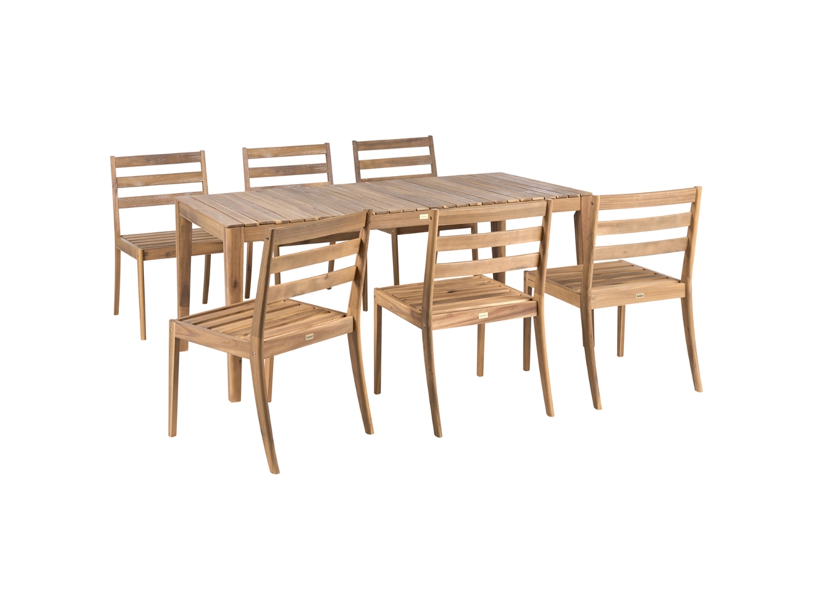 Conjunto de comedor de exterior Beliani Chioggia para 6 personas en madera de acacia con certificación FSC®, marrón, 180 x 90 x 75