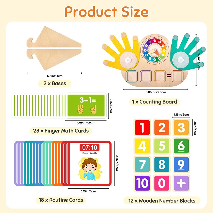 Material Didáctico De Matemáticas Para Niños, Que Incluye Bloques Numéricos Con Forma De Reloj Y Tarjetas Para Contar Con Los Dedos.