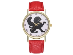 Reloj De Pulsera Unisex De Estilo Retro En Piel Sintética Con Movimiento De Cuarzo Rojo.