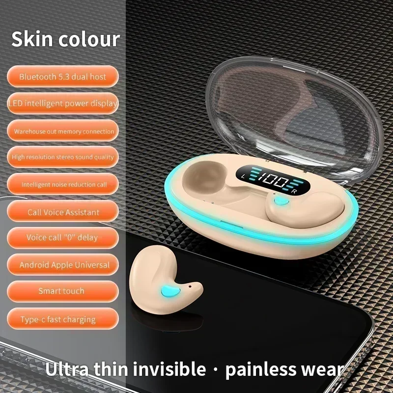 Auscultadores Mini Tws Estéreo Discretos Para Dormir, Con Micrófono Y Cámaras Hd, En El Corazón Del Caqui (x55), Ideales Para Trabajar Y Utilizar En Cuarto.