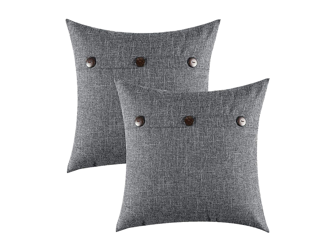 Juego De 2 Fundas De Almohada Con Detalles De Lino Rústico, 45,7 X 45,7 Cm