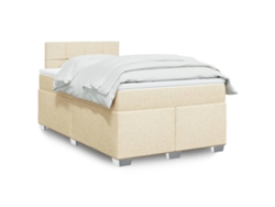 Cama Box Spring Con Colchón Tela Color Crema 120x200 Cm