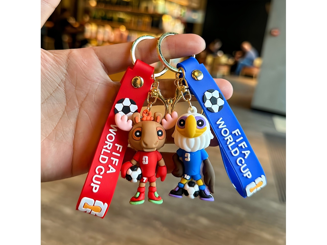 Pack 2 Llaveros Mascotas Copa Mundial Silicona 3d, Correa Grabada Fifa, Anillo Metálico Separable Para Llaves Y Mochilas.