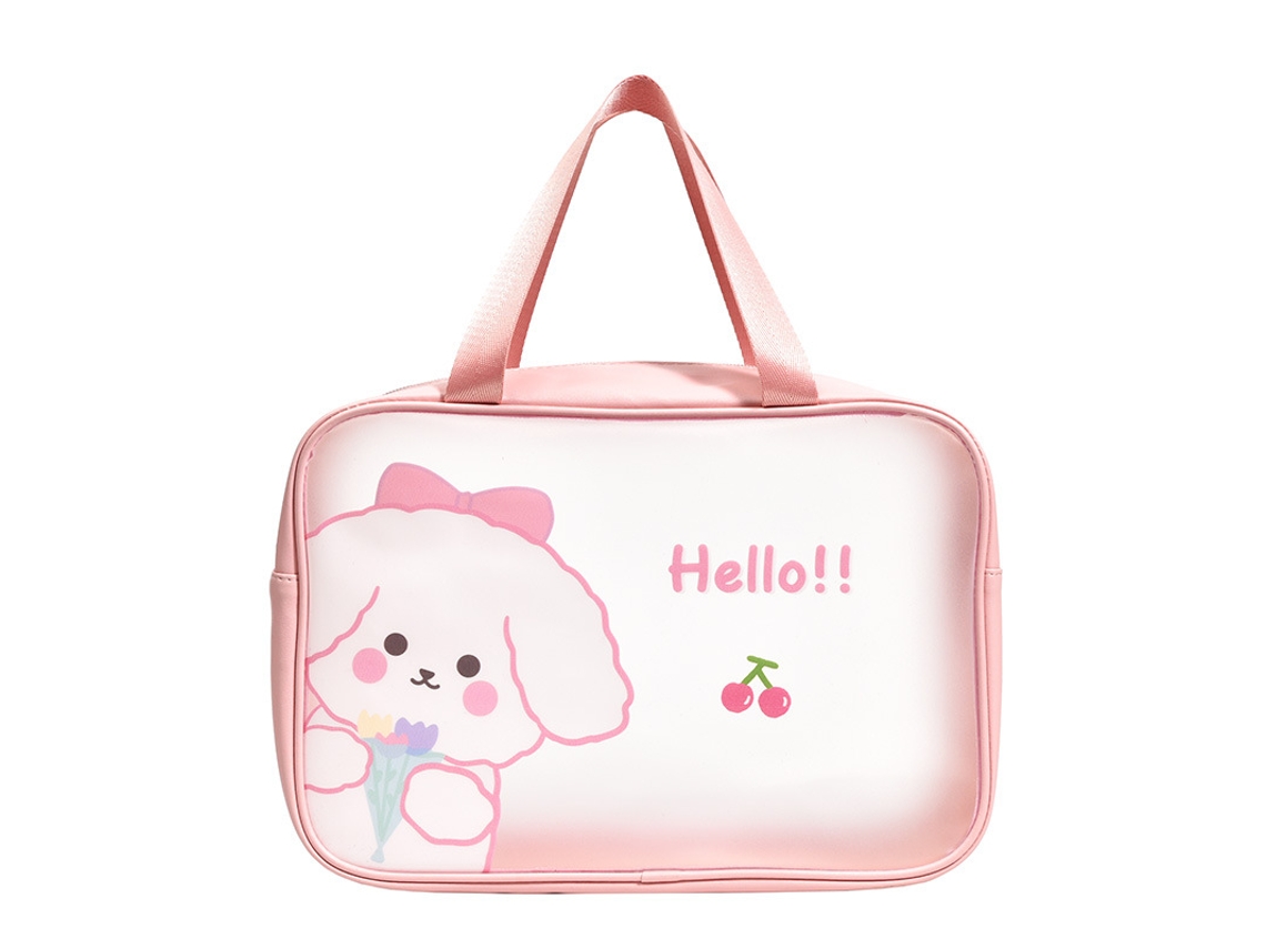 Bolsa De Aseo Impermeable De Pvc Transparente Con Estampado De Perro Cereza Para Viajes, Tamaño L 12,2 X 3,9 X 7,9 Pulgadas