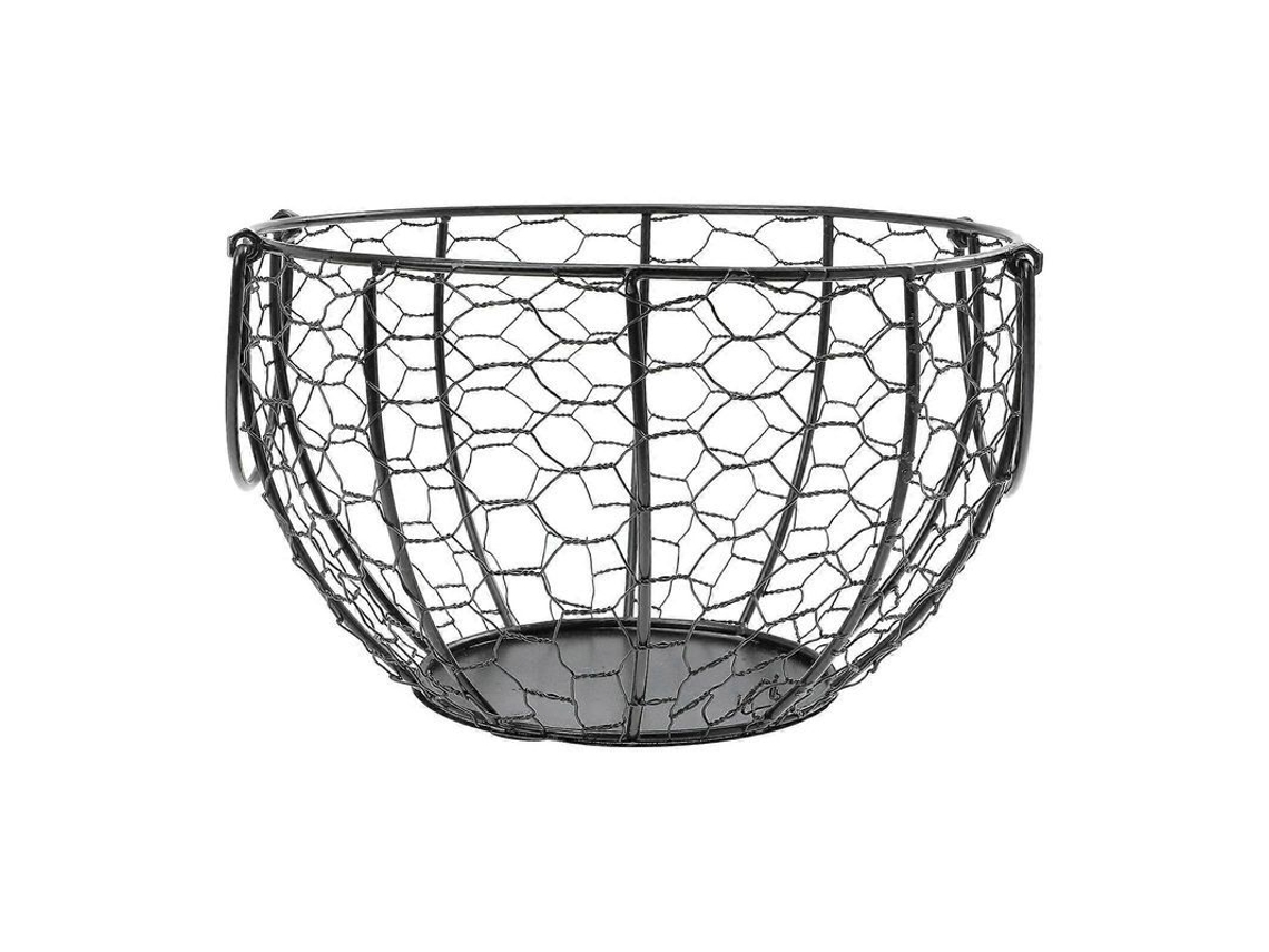 Cesta decorativa de alambre de hierro para huevos, multifuncional para almacenamiento y decoración de mesa, negra, 20x20cm