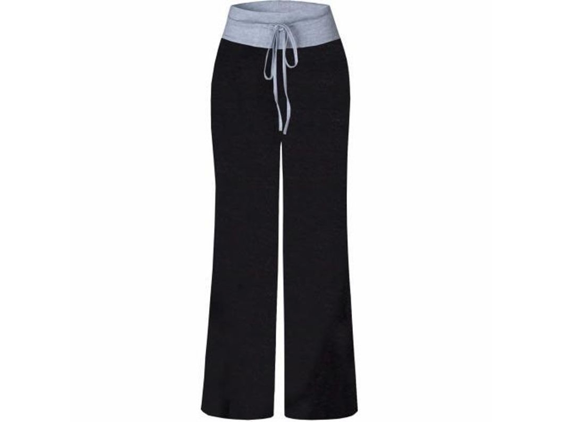 2026-pantalones Amplios De Lino Con Estampado Floral Elástico Y Cordón Ajustable Para Mujer Cómodos M Negro