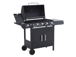 Churrasqueira Gás 4+1 Queimadores 14,4kw Mesas Laterais Armário Inox 125x51x100cm Preta