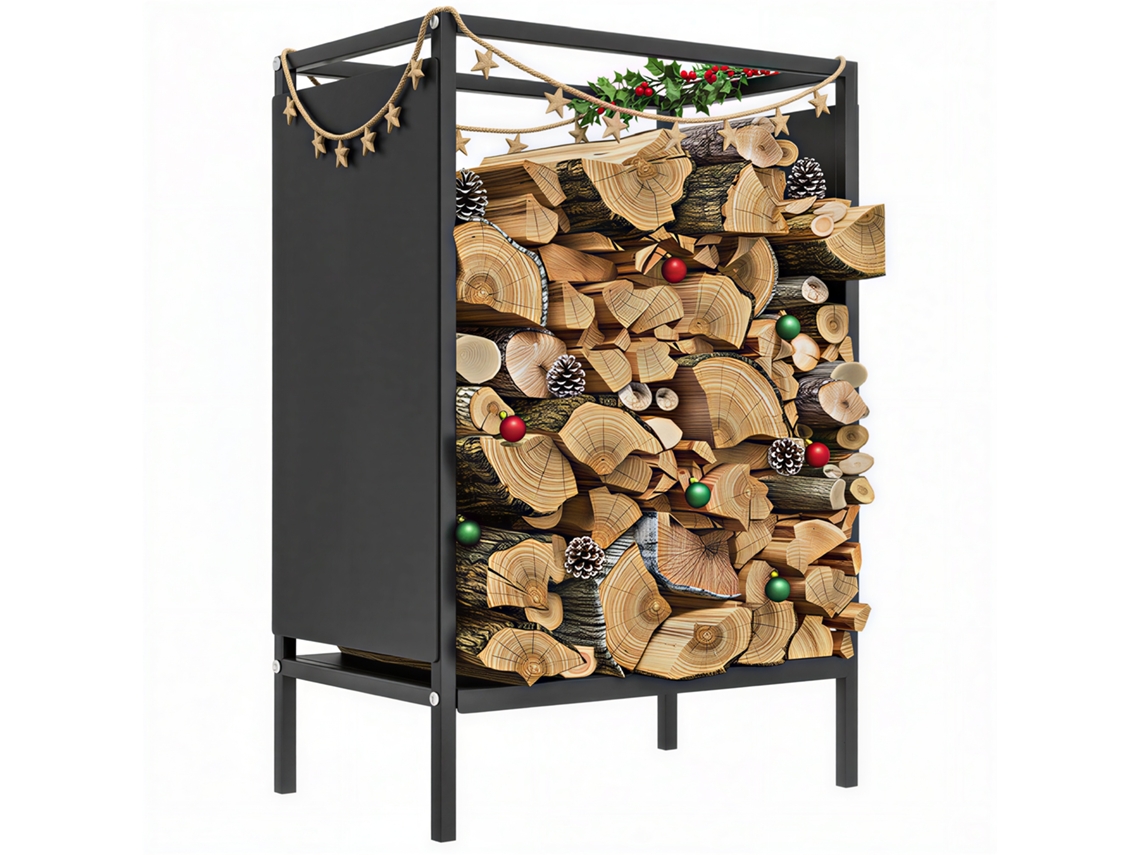 Leñero Interior Chimenea Compacto Metal Negro 44x28x65 Cm