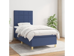 Cama Box Spring Con Colchón Tela Azul 100x200 Cm